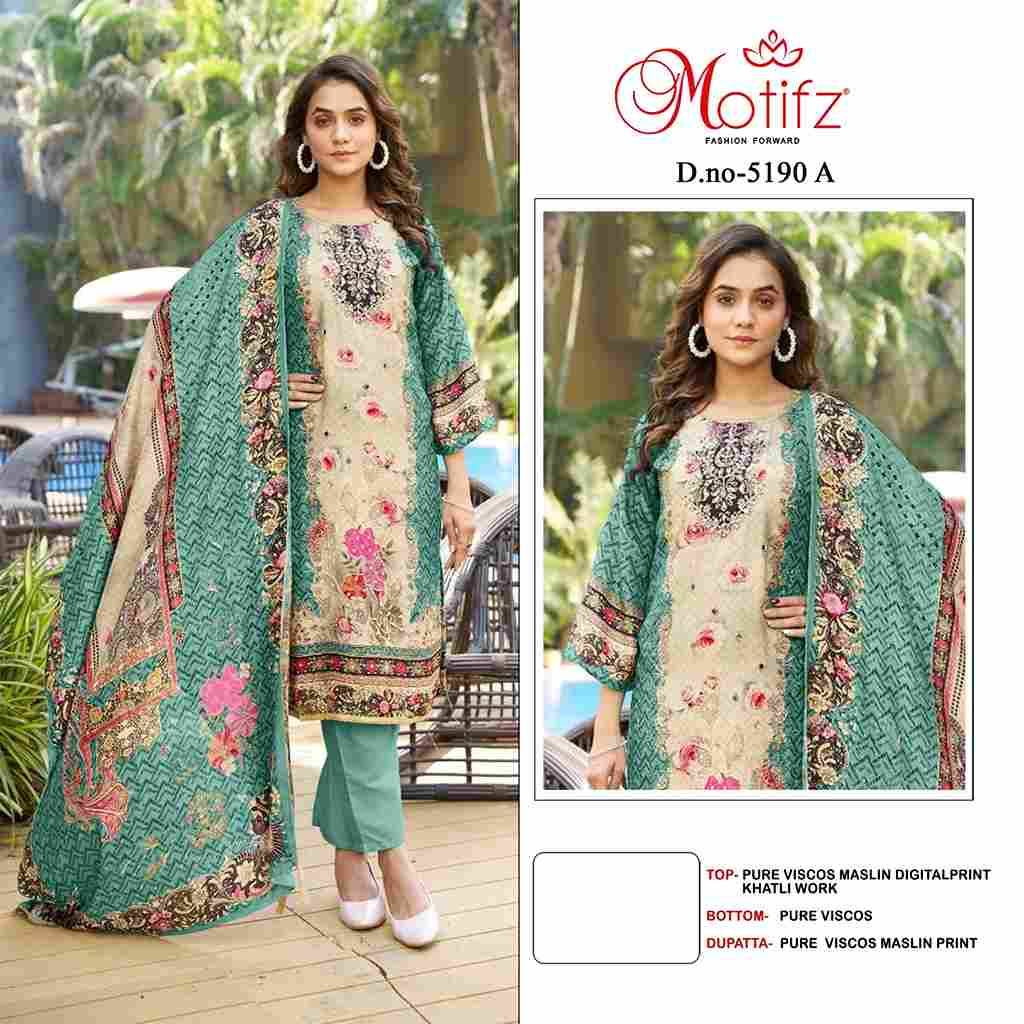 Motifz Hit Design 5190 Colours By Motifz 5190-A To 5190-D Series Beautiful Pakistani Suits Colorful Stylish Fancy Casual Wear & Ethnic Wear Viscose Muslin Dresses At Wholesale Price