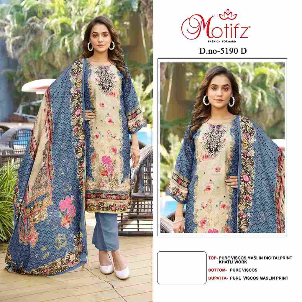 Motifz Hit Design 5190 Colours By Motifz 5190-A To 5190-D Series Beautiful Pakistani Suits Colorful Stylish Fancy Casual Wear & Ethnic Wear Viscose Muslin Dresses At Wholesale Price