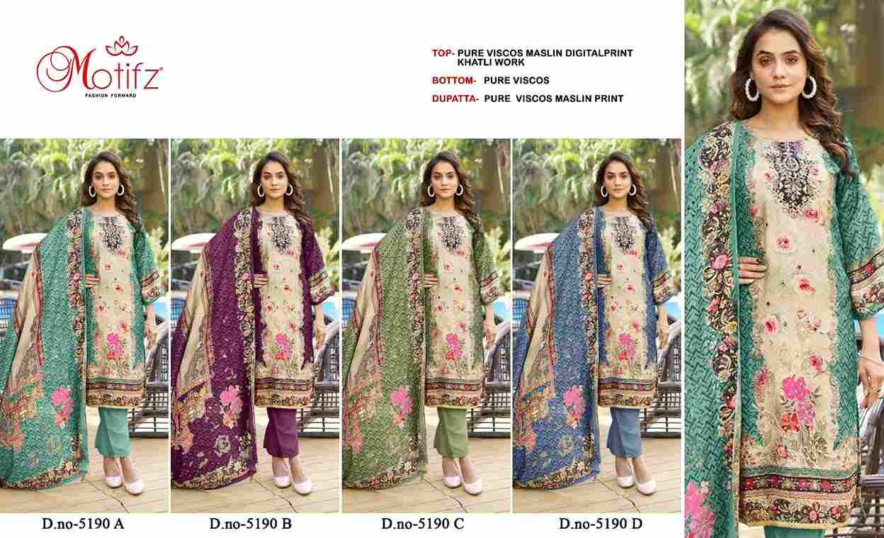 Motifz Hit Design 5190 Colours By Motifz 5190-A To 5190-D Series Beautiful Pakistani Suits Colorful Stylish Fancy Casual Wear & Ethnic Wear Viscose Muslin Dresses At Wholesale Price