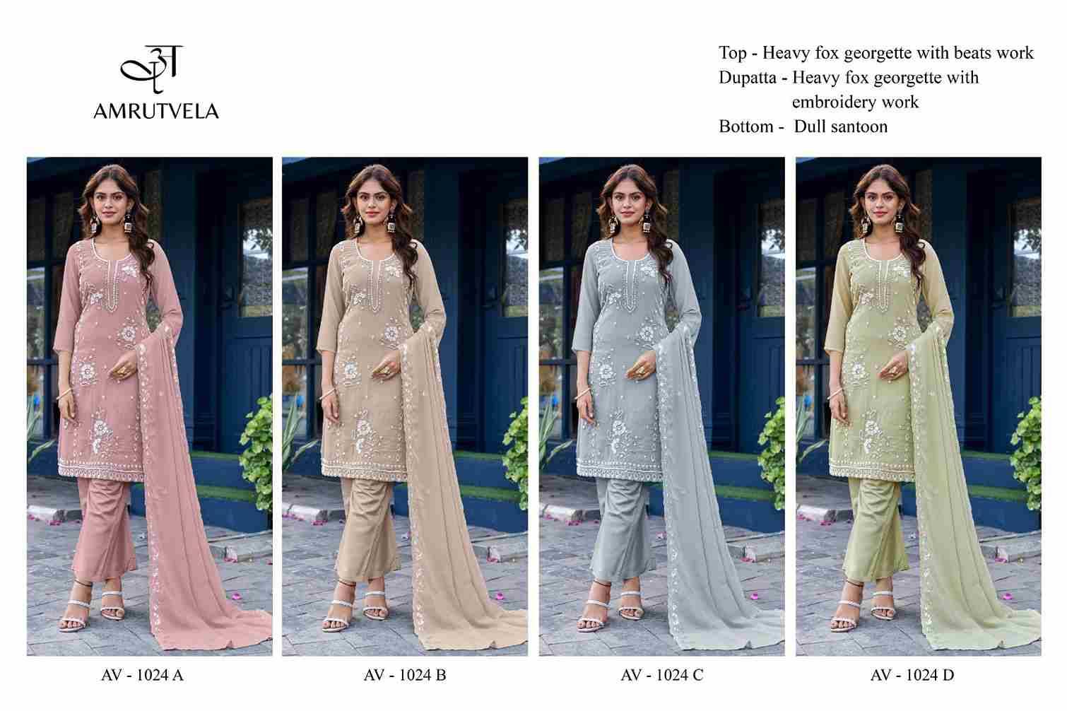 Amrutvela Hit Design AV-1024 Colours By Amrutvela AV-1024-A To AV-1024-D Series Designer Pakistani Suits Collection Beautiful Stylish Fancy Colorful Party Wear & Occasional Wear Faux Georgette Dresses At Wholesale Price
