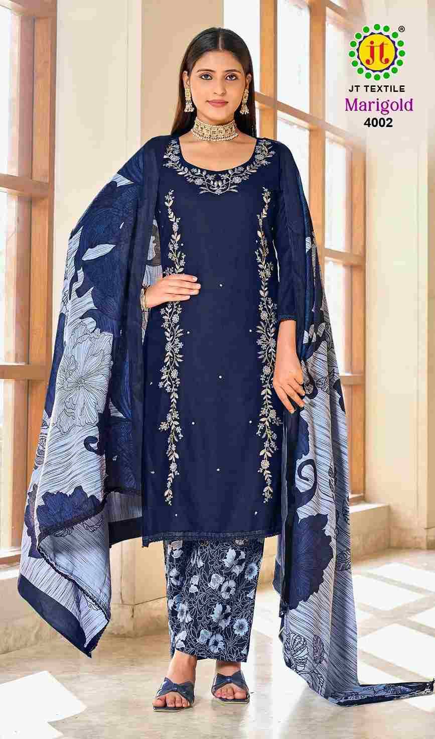 Marigold Vol-4 By JT 4001 To 4005 Series Beautiful Festive Suits Colorful Stylish Fancy Casual Wear & Ethnic Wear Rayon Dresses At Wholesale Price