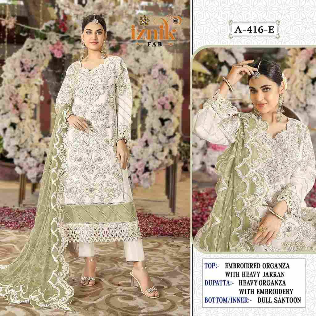 Iznik 416 Colours Vol-2 By Iznik Fab 416-E To 416-H Series Designer Pakistani Suits Beautiful Stylish Fancy Colorful Party Wear & Occasional Wear Organza With Embroidery Dresses At Wholesale Price