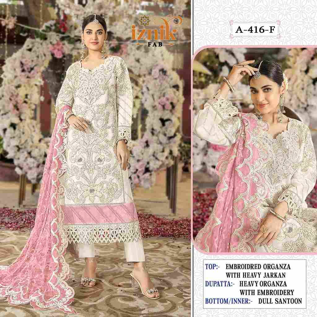 Iznik 416 Colours Vol-2 By Iznik Fab 416-E To 416-H Series Designer Pakistani Suits Beautiful Stylish Fancy Colorful Party Wear & Occasional Wear Organza With Embroidery Dresses At Wholesale Price