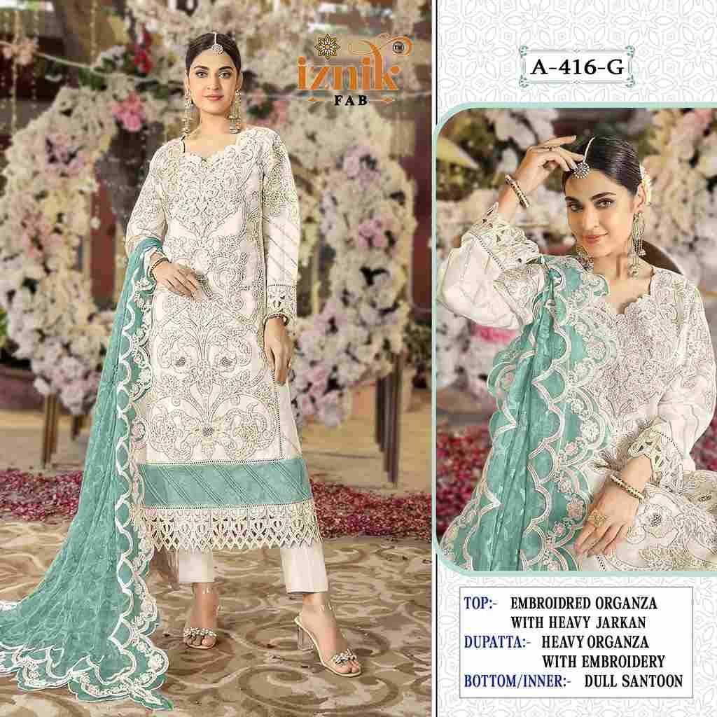 Iznik 416 Colours Vol-2 By Iznik Fab 416-E To 416-H Series Designer Pakistani Suits Beautiful Stylish Fancy Colorful Party Wear & Occasional Wear Organza With Embroidery Dresses At Wholesale Price