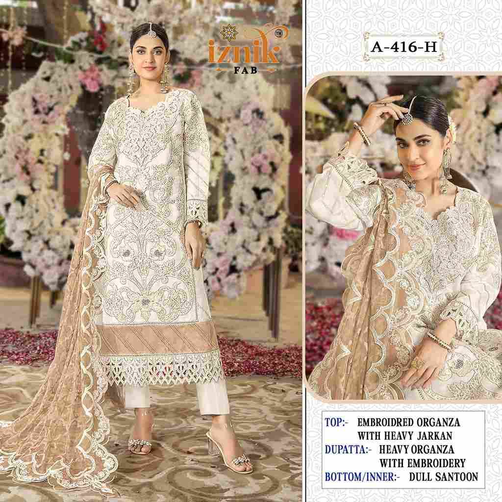 Iznik 416 Colours Vol-2 By Iznik Fab 416-E To 416-H Series Designer Pakistani Suits Beautiful Stylish Fancy Colorful Party Wear & Occasional Wear Organza With Embroidery Dresses At Wholesale Price