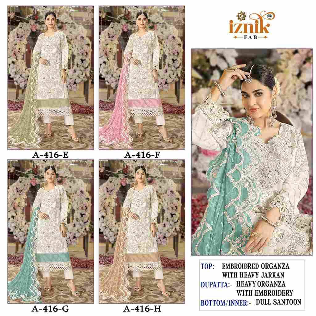 Iznik 416 Colours Vol-2 By Iznik Fab 416-E To 416-H Series Designer Pakistani Suits Beautiful Stylish Fancy Colorful Party Wear & Occasional Wear Organza With Embroidery Dresses At Wholesale Price