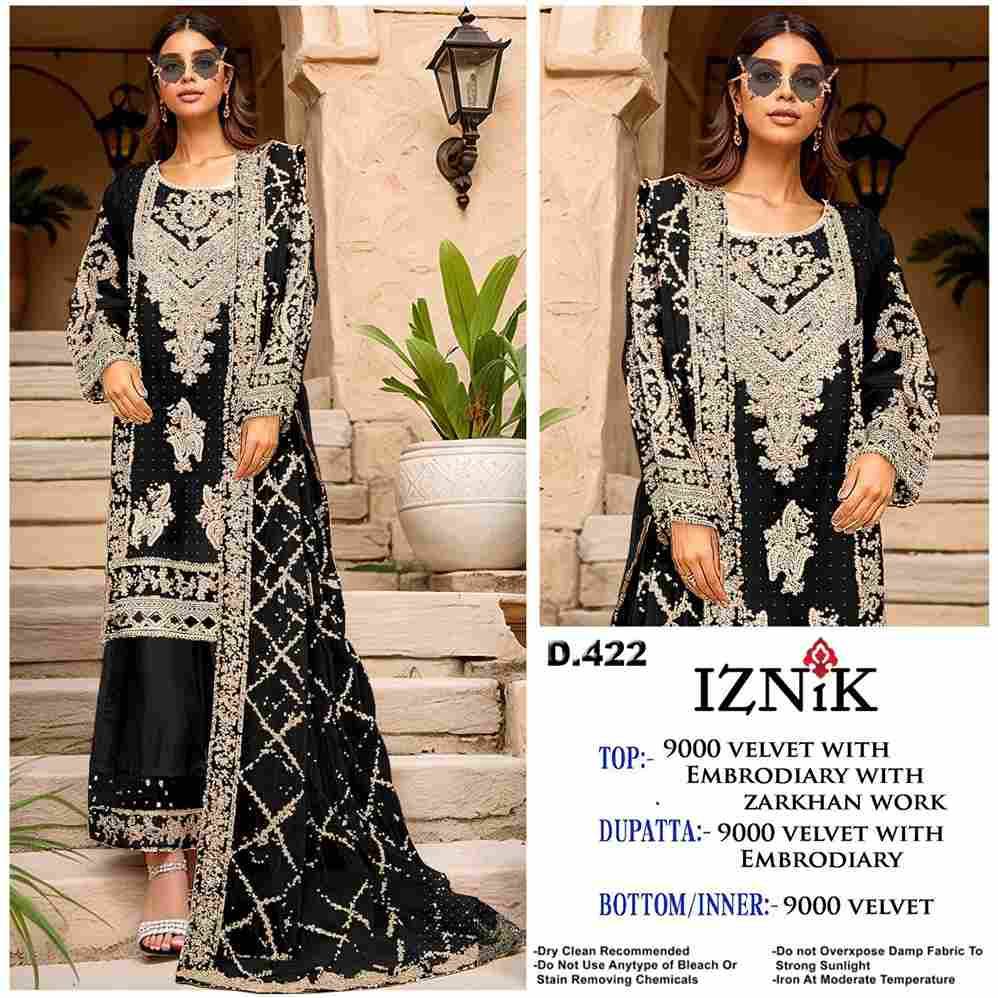 Iznik 422 Colours Vol-2 By Iznik Fab 422-E To 422-H Series Designer Pakistani Suits Beautiful Stylish Fancy Colorful Party Wear & Occasional Wear Velvet With Embroidery Dresses At Wholesale Price