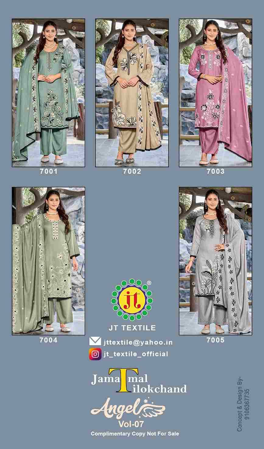 Angel Vol-7 By JT 7001 To 7005 Series Beautiful Festive Suits Colorful Stylish Fancy Casual Wear & Ethnic Wear Rayon Dresses At Wholesale Price