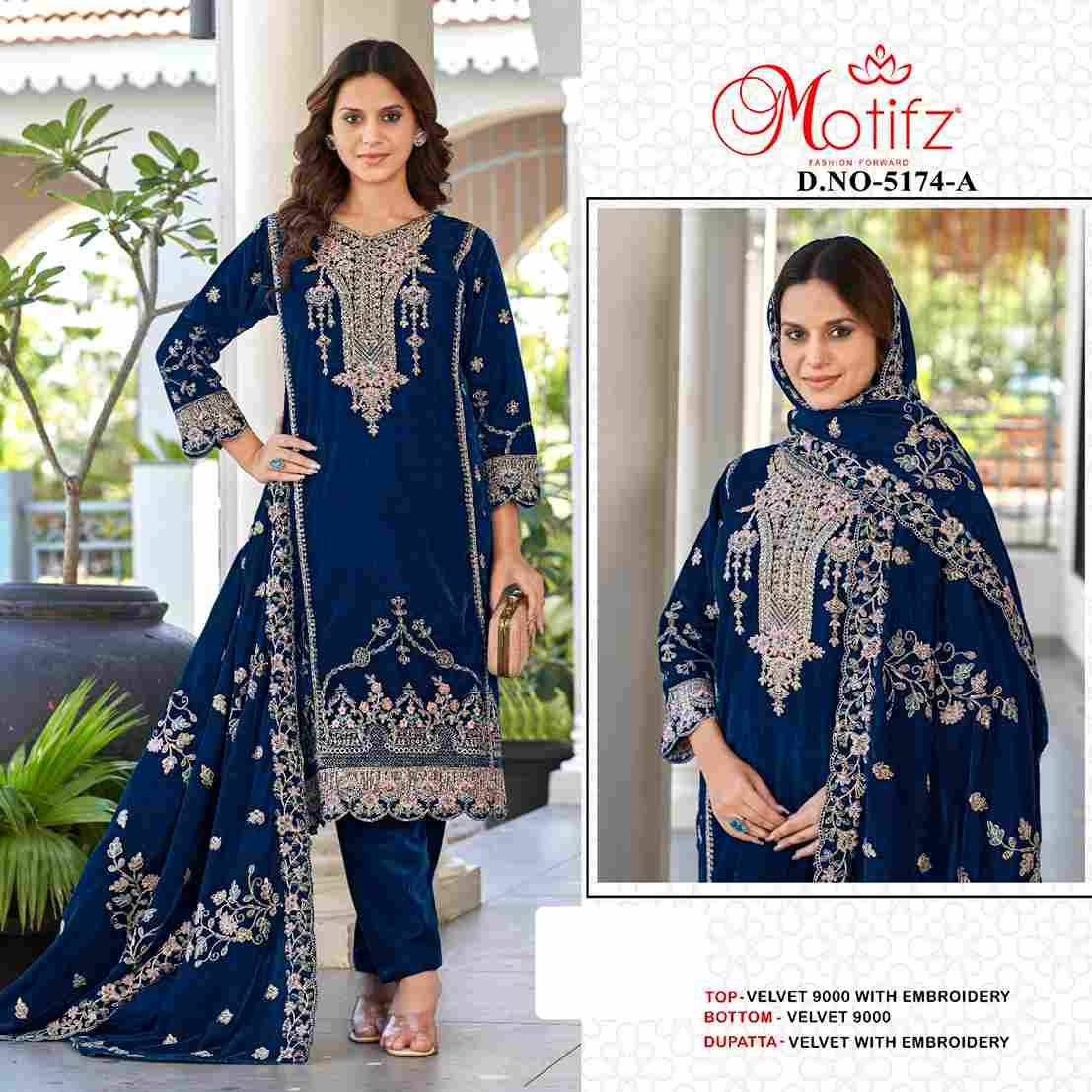 Motifz Hit Design 5174 Colours By Motifz 5174-A To 5174-D Series Beautiful Pakistani Suits Colorful Stylish Fancy Casual Wear & Ethnic Wear Velvet Dresses At Wholesale Price