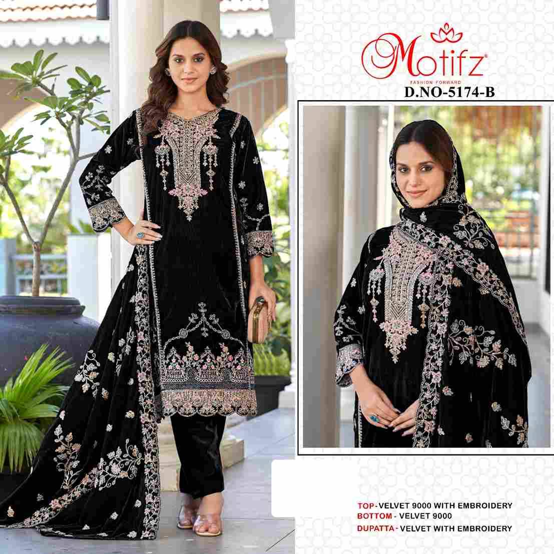 Motifz Hit Design 5174 Colours By Motifz 5174-A To 5174-D Series Beautiful Pakistani Suits Colorful Stylish Fancy Casual Wear & Ethnic Wear Velvet Dresses At Wholesale Price