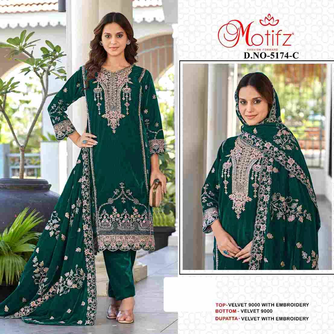 Motifz Hit Design 5174 Colours By Motifz 5174-A To 5174-D Series Beautiful Pakistani Suits Colorful Stylish Fancy Casual Wear & Ethnic Wear Velvet Dresses At Wholesale Price