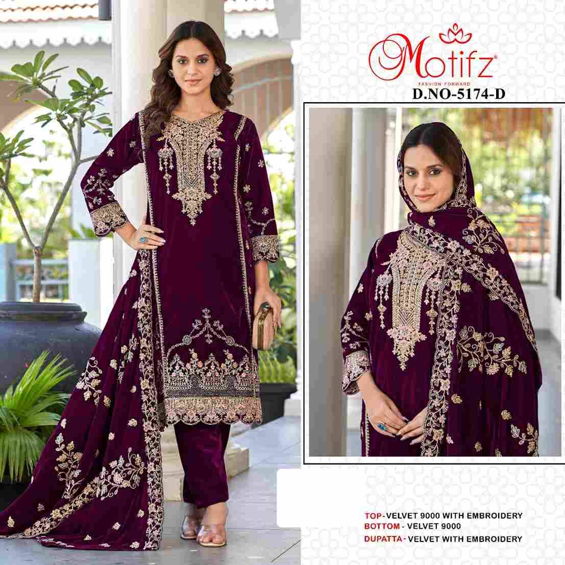Motifz Hit Design 5174 Colours By Motifz 5174-A To 5174-D Series Beautiful Pakistani Suits Colorful Stylish Fancy Casual Wear & Ethnic Wear Velvet Dresses At Wholesale Price