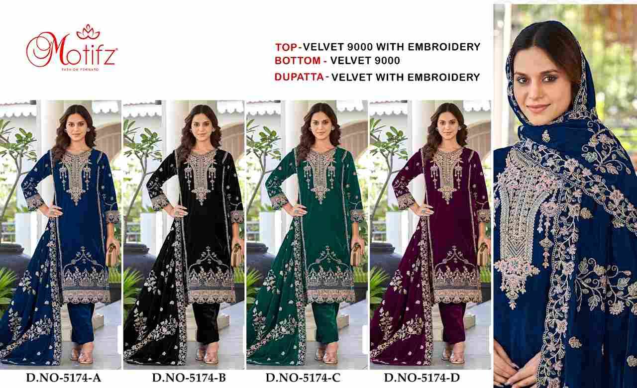 Motifz Hit Design 5174 Colours By Motifz 5174-A To 5174-D Series Beautiful Pakistani Suits Colorful Stylish Fancy Casual Wear & Ethnic Wear Velvet Dresses At Wholesale Price