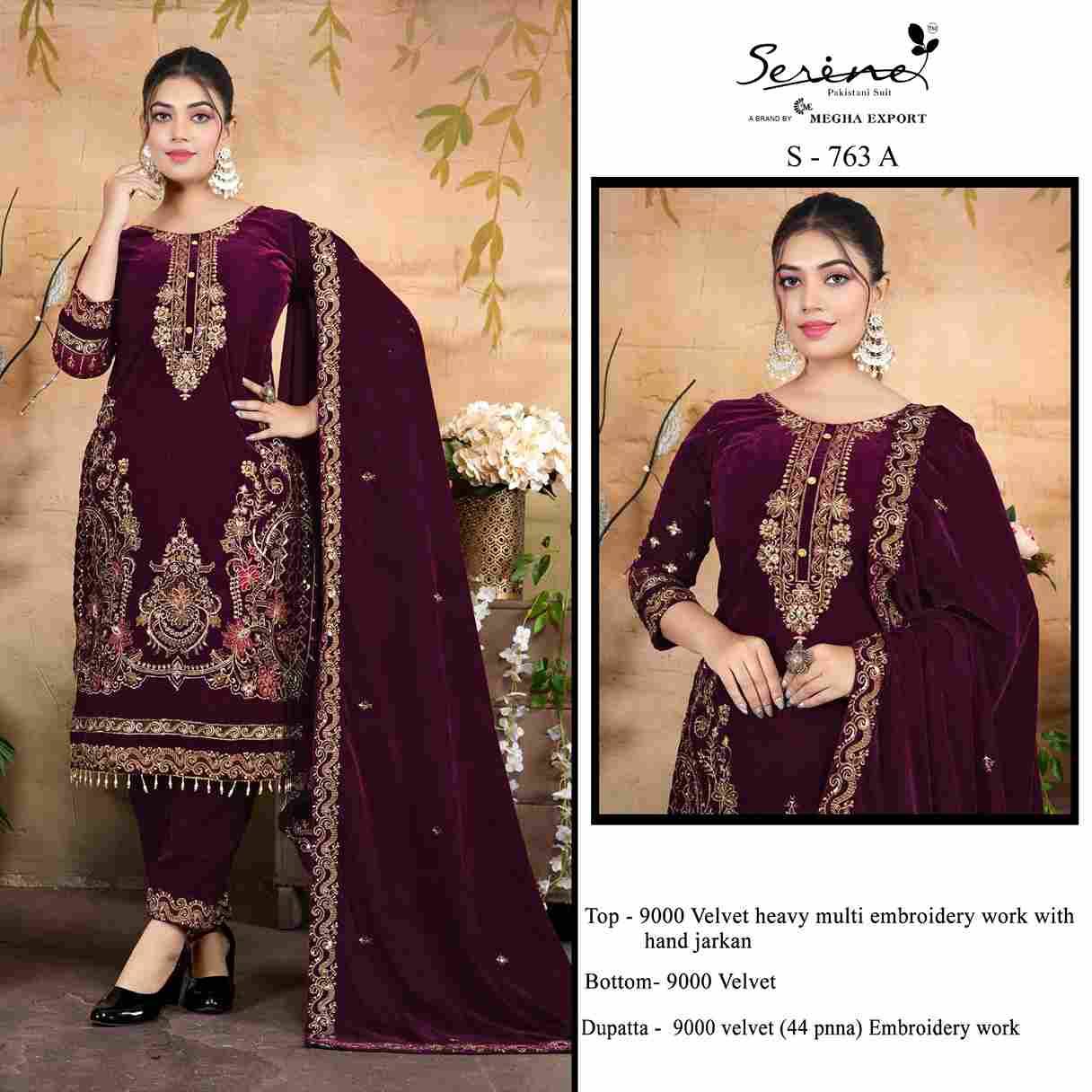 Serene Hit Design S-763 Colours By Serene S-763-A To S-763-D Series Designer Pakistani Suits Beautiful Fancy Colorful Stylish Party Wear & Occasional Wear Velvet Embroidered Dresses At Wholesale Price