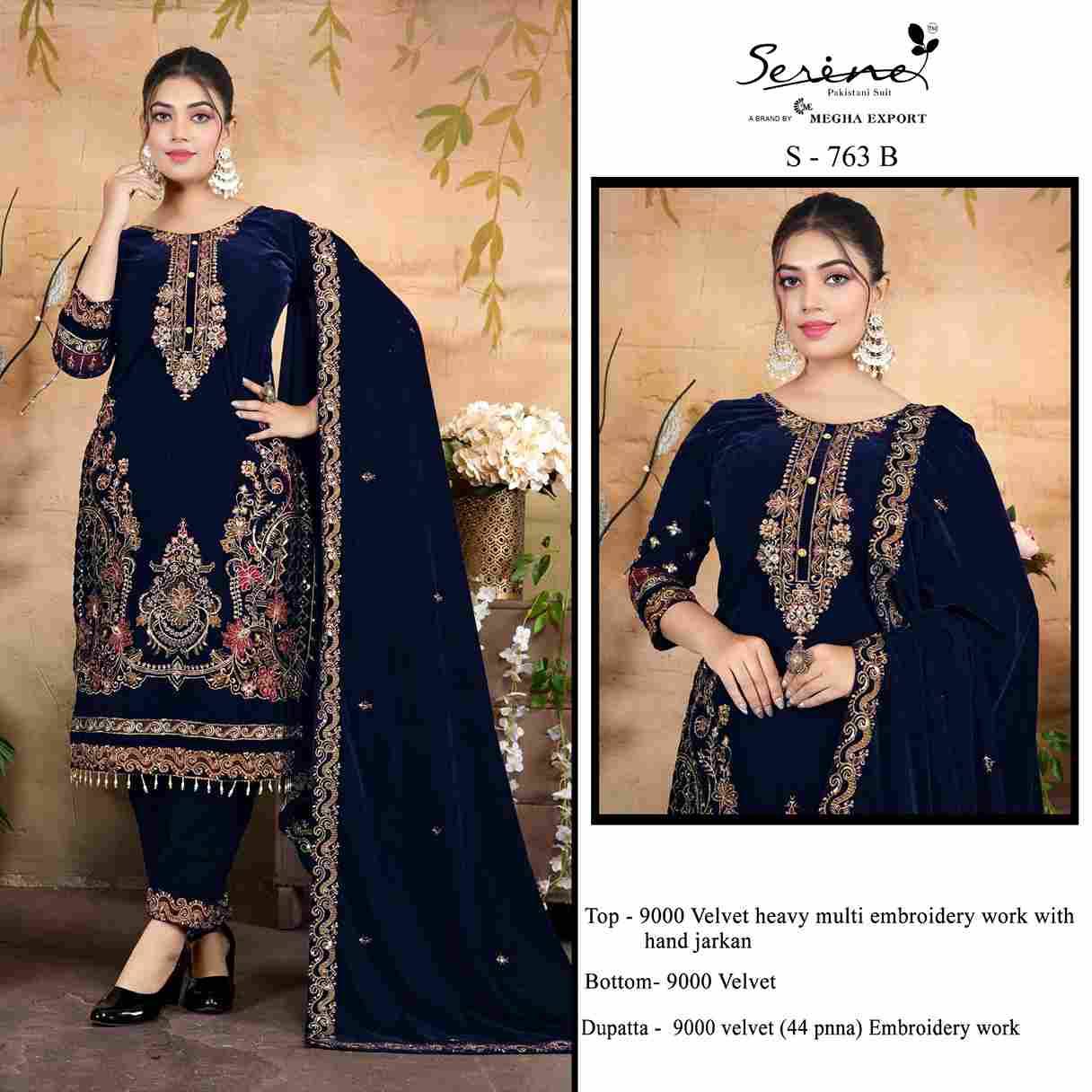 Serene Hit Design S-763 Colours By Serene S-763-A To S-763-D Series Designer Pakistani Suits Beautiful Fancy Colorful Stylish Party Wear & Occasional Wear Velvet Embroidered Dresses At Wholesale Price