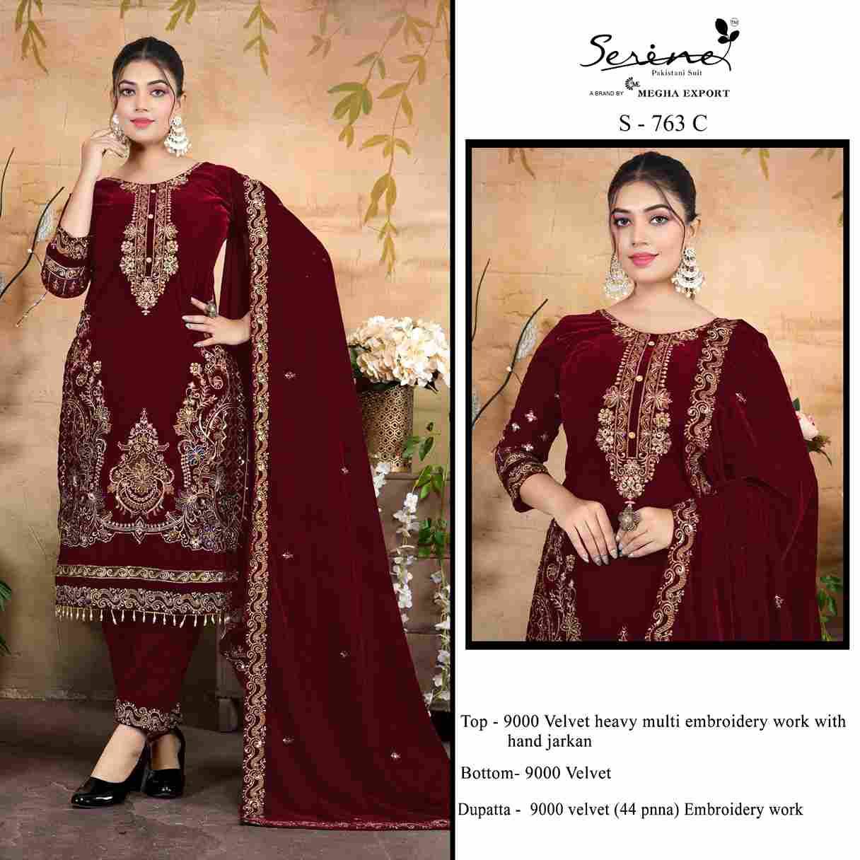 Serene Hit Design S-763 Colours By Serene S-763-A To S-763-D Series Designer Pakistani Suits Beautiful Fancy Colorful Stylish Party Wear & Occasional Wear Velvet Embroidered Dresses At Wholesale Price
