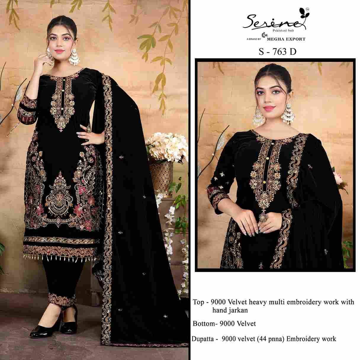 Serene Hit Design S-763 Colours By Serene S-763-A To S-763-D Series Designer Pakistani Suits Beautiful Fancy Colorful Stylish Party Wear & Occasional Wear Velvet Embroidered Dresses At Wholesale Price