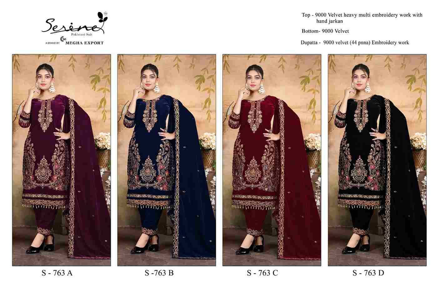 Serene Hit Design S-763 Colours By Serene S-763-A To S-763-D Series Designer Pakistani Suits Beautiful Fancy Colorful Stylish Party Wear & Occasional Wear Velvet Embroidered Dresses At Wholesale Price