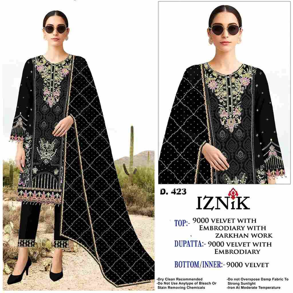 Iznik 423 Colours By Iznik Fab 423-A To 423-D Series Designer Pakistani Suits Beautiful Stylish Fancy Colorful Party Wear & Occasional Wear Velvet With Embroidery Dresses At Wholesale Price