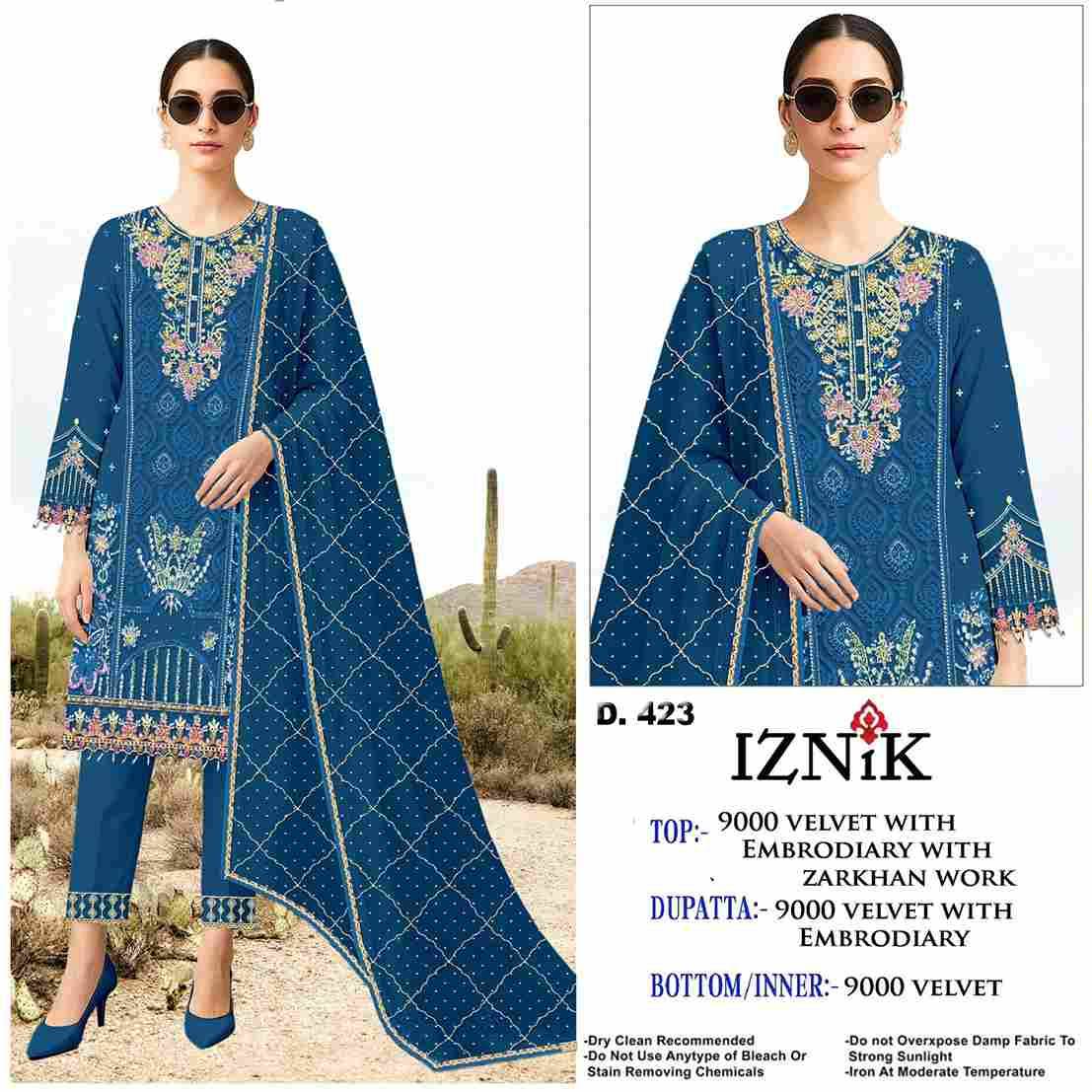 Iznik 423 Colours By Iznik Fab 423-A To 423-D Series Designer Pakistani Suits Beautiful Stylish Fancy Colorful Party Wear & Occasional Wear Velvet With Embroidery Dresses At Wholesale Price