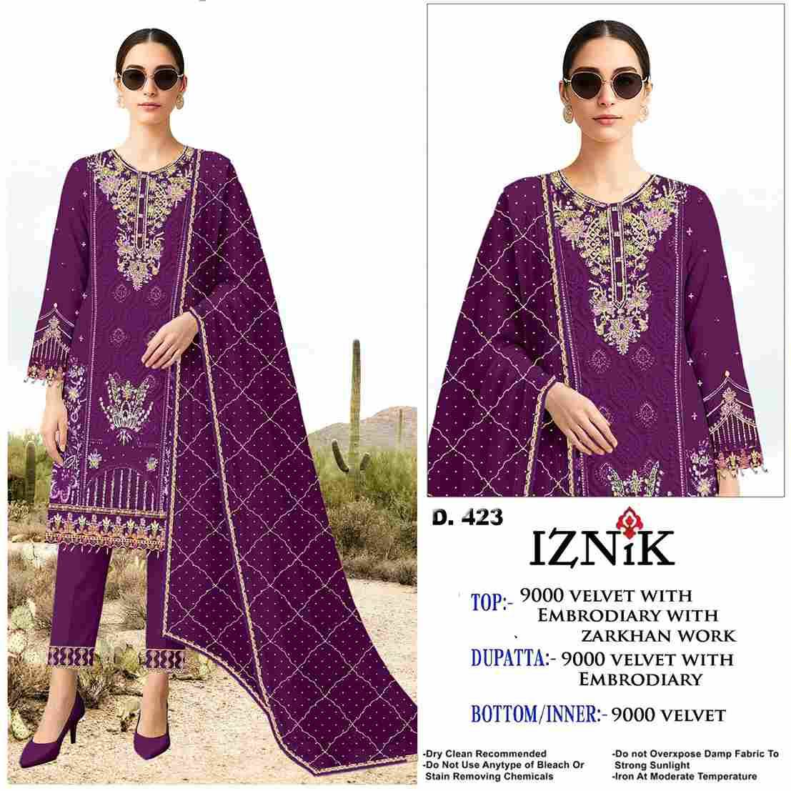 Iznik 423 Colours By Iznik Fab 423-A To 423-D Series Designer Pakistani Suits Beautiful Stylish Fancy Colorful Party Wear & Occasional Wear Velvet With Embroidery Dresses At Wholesale Price