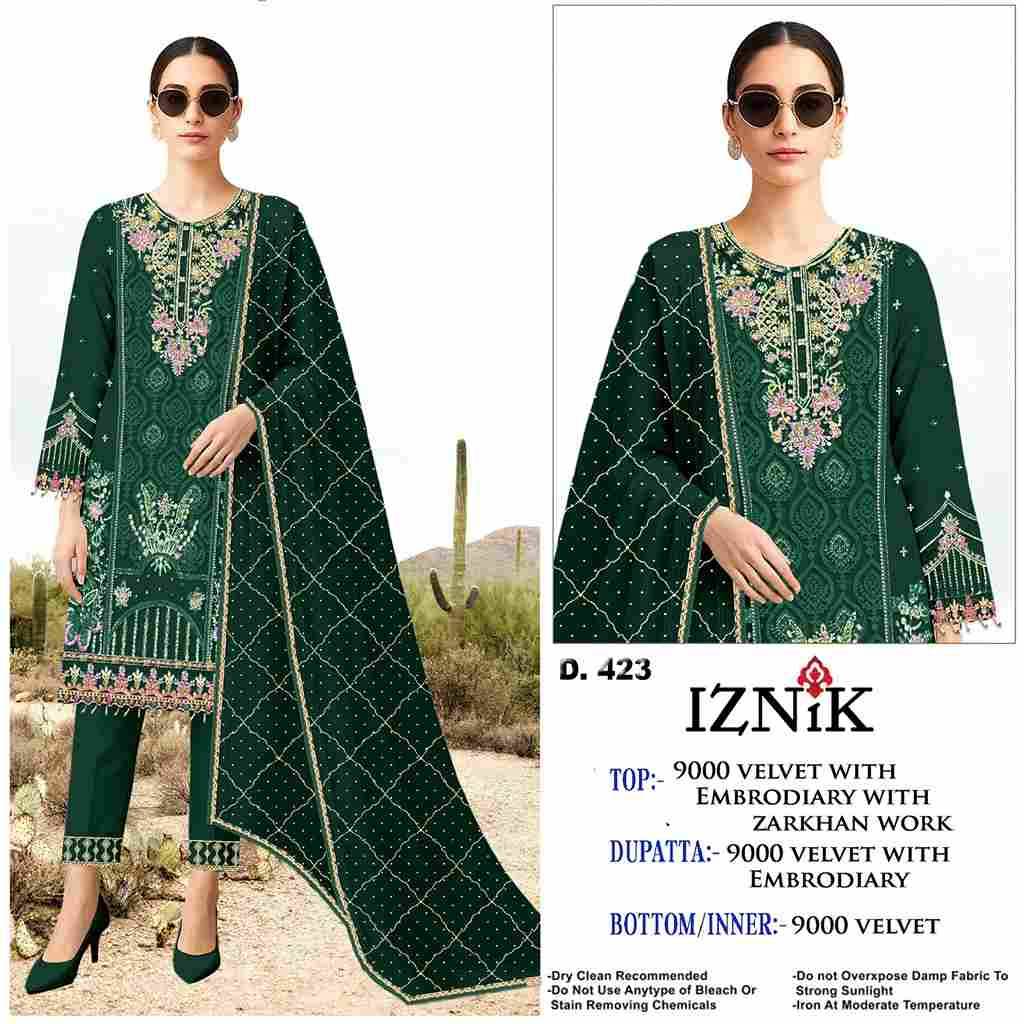 Iznik 423 Colours By Iznik Fab 423-A To 423-D Series Designer Pakistani Suits Beautiful Stylish Fancy Colorful Party Wear & Occasional Wear Velvet With Embroidery Dresses At Wholesale Price