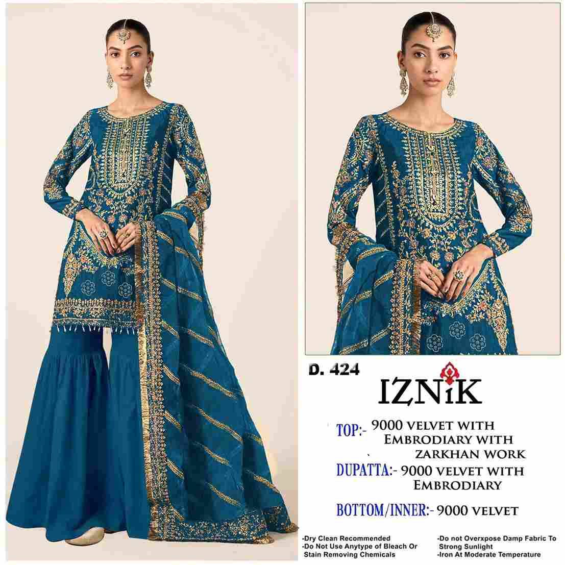 Iznik 424 Colours By Iznik Fab 424-A To 424-D Series Designer Pakistani Suits Beautiful Stylish Fancy Colorful Party Wear & Occasional Wear Velvet With Embroidery Dresses At Wholesale Price