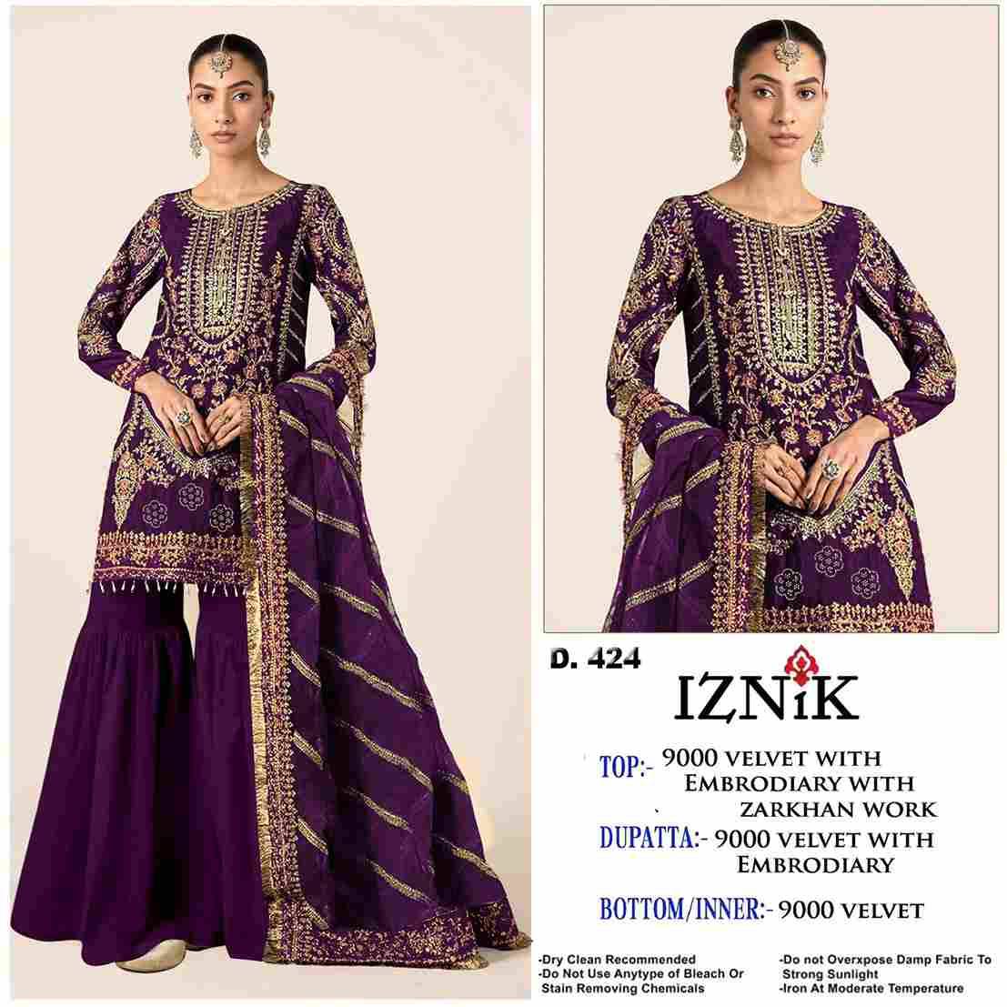 Iznik 424 Colours By Iznik Fab 424-A To 424-D Series Designer Pakistani Suits Beautiful Stylish Fancy Colorful Party Wear & Occasional Wear Velvet With Embroidery Dresses At Wholesale Price