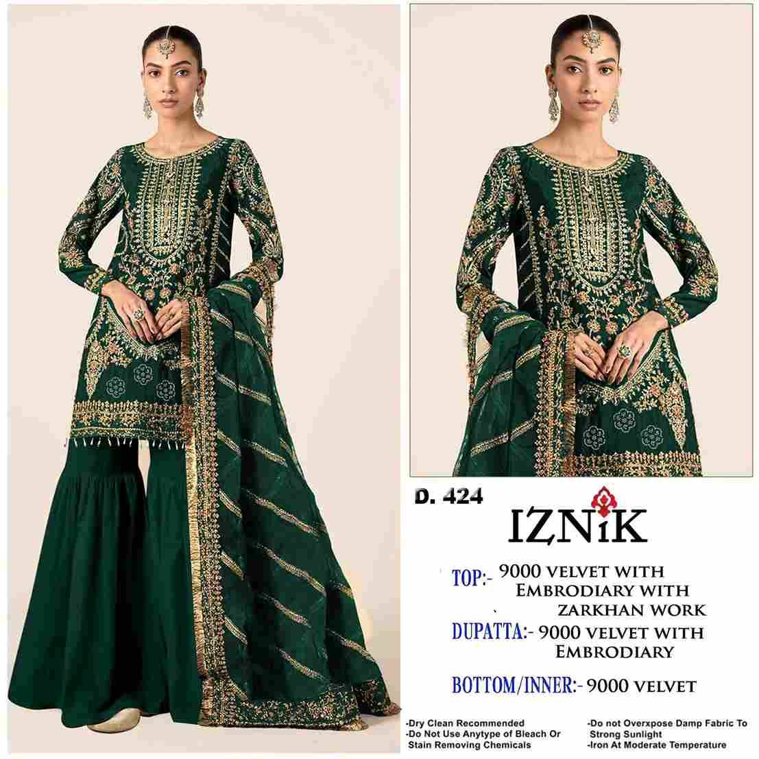 Iznik 424 Colours By Iznik Fab 424-A To 424-D Series Designer Pakistani Suits Beautiful Stylish Fancy Colorful Party Wear & Occasional Wear Velvet With Embroidery Dresses At Wholesale Price