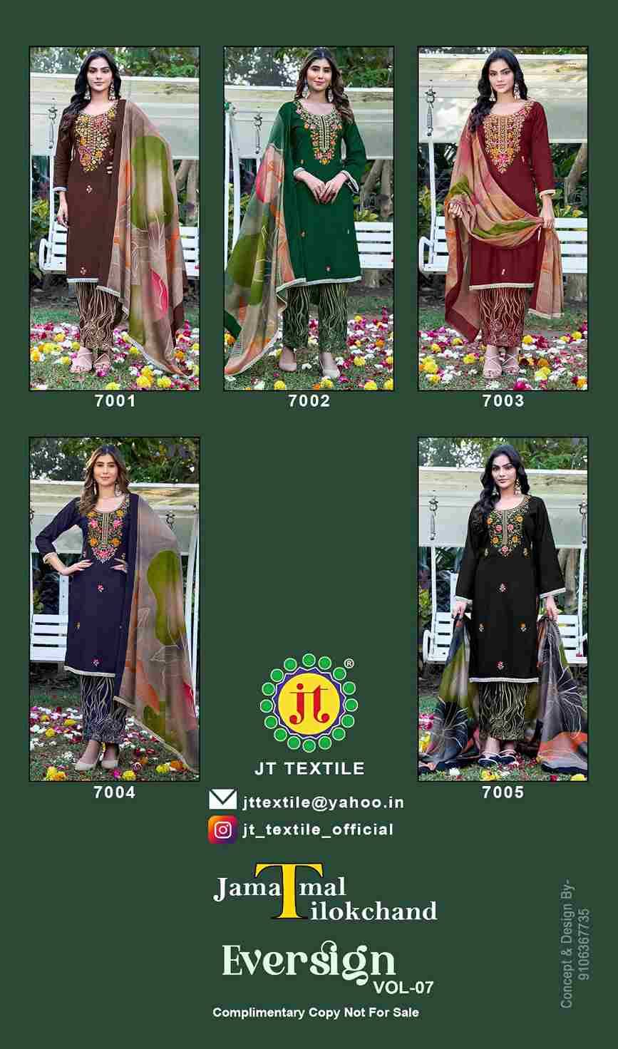 Eversign Vol-7 By JT 7001 To 7005 Series Beautiful Festive Suits Colorful Stylish Fancy Casual Wear & Ethnic Wear Rayon Dresses At Wholesale Price