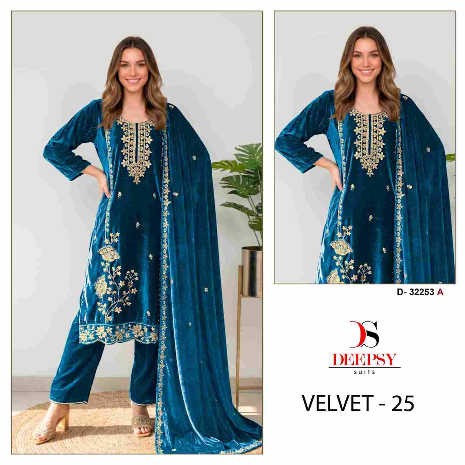 Velvet 32253 Colours By Deepsy Suits 32253-A To 32253-D Series Beautiful Stylish Pakistani Suits Fancy Colorful Casual Wear & Ethnic Wear & Ready To Wear Heavy Velvet Embroidery Dresses At Wholesale Price