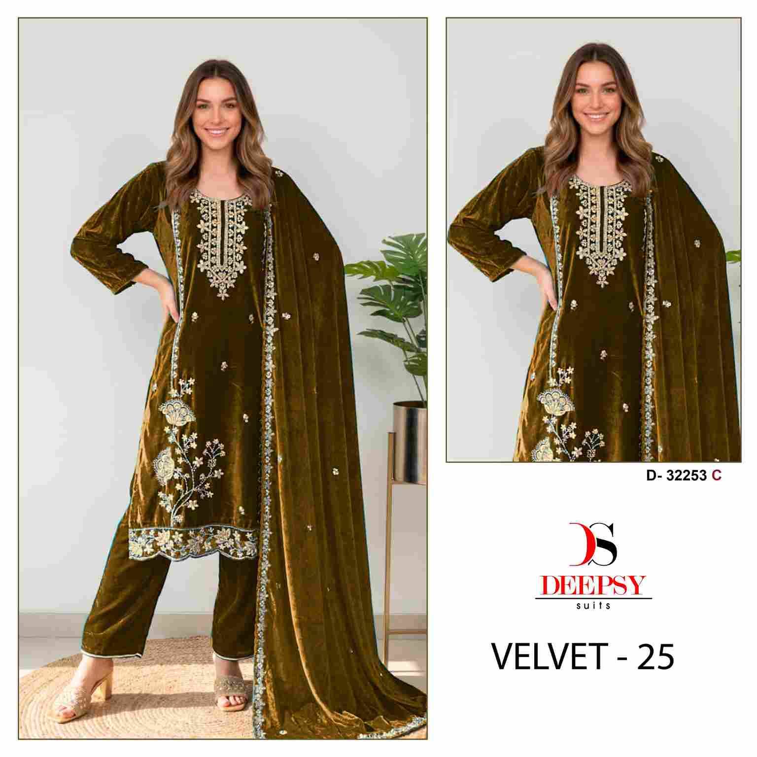 Velvet 32253 Colours By Deepsy Suits 32253-A To 32253-D Series Beautiful Stylish Pakistani Suits Fancy Colorful Casual Wear & Ethnic Wear & Ready To Wear Heavy Velvet Embroidery Dresses At Wholesale Price