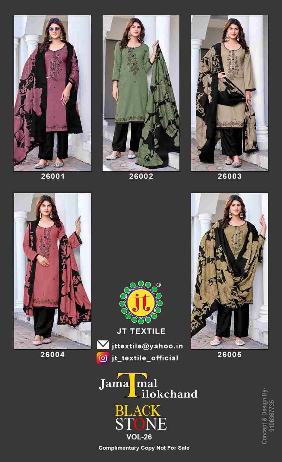 Black Stone Vol-26 By JT 26001 To 26005 Series Beautiful Festive Suits Colorful Stylish Fancy Casual Wear & Ethnic Wear Rayon Dresses At Wholesale Price