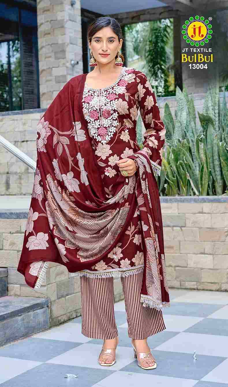 Bulbul Vol-13 By JT 13001 To 13005 Series Beautiful Festive Suits Colorful Stylish Fancy Casual Wear & Ethnic Wear Rayon Dresses At Wholesale Price