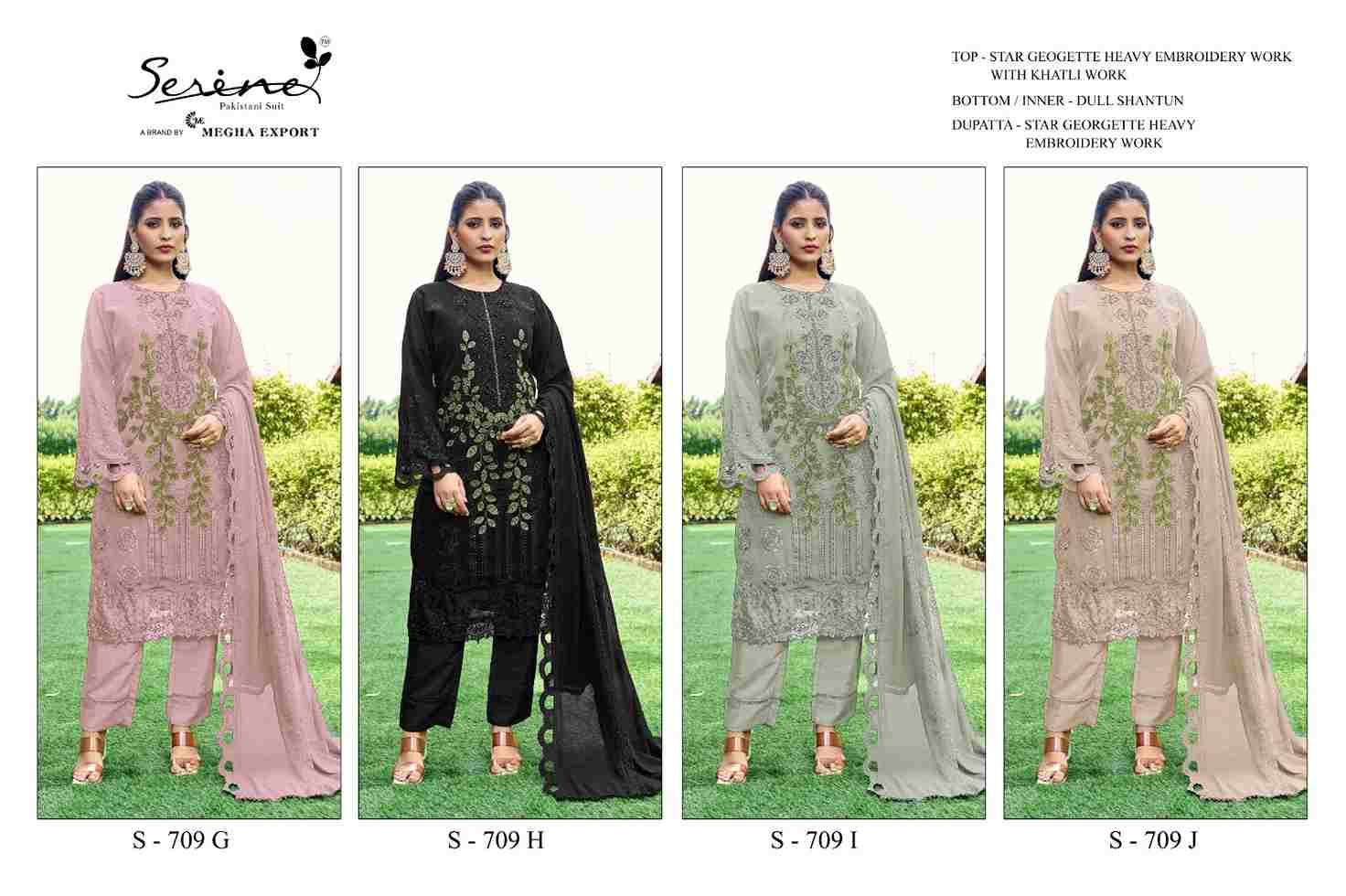 Serene Hit Design S-709 Colours Vol-3 By Serene S-709-G To S-709-J Series Designer Pakistani Suits Beautiful Fancy Colorful Stylish Party Wear & Occasional Wear Pure Georgette Embroidered Dresses At Wholesale Price