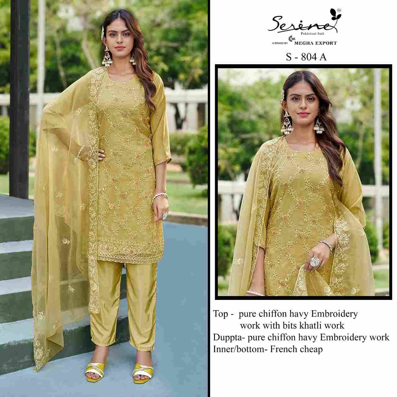 Serene Hit Design S-804 Colours By Serene S-804-A To S-804-D Series Pakistani Suits Beautiful Fancy Colorful Stylish Party Wear & Occasional Wear Chiffon Embroidery Dresses At Wholesale Price