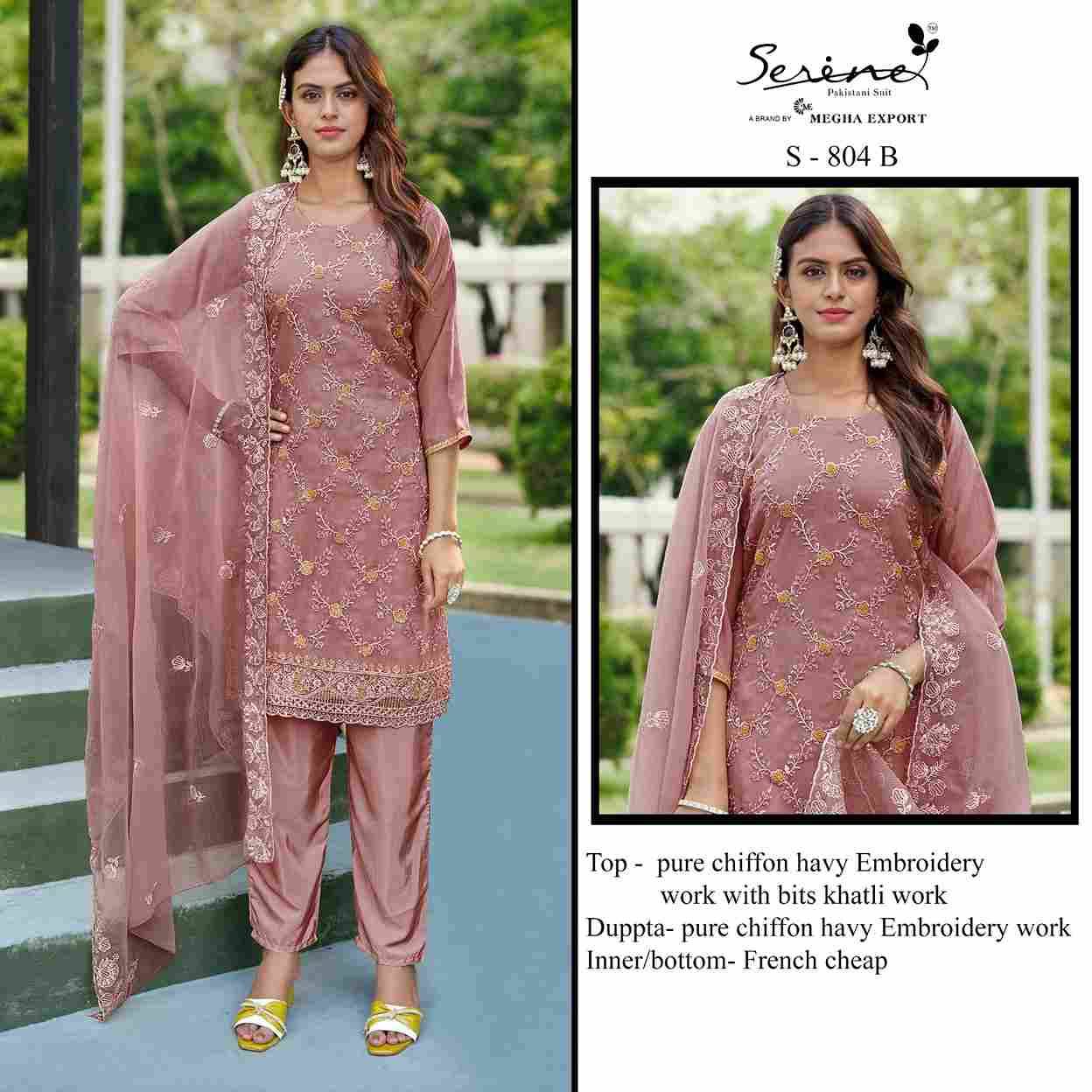 Serene Hit Design S-804 Colours By Serene S-804-A To S-804-D Series Pakistani Suits Beautiful Fancy Colorful Stylish Party Wear & Occasional Wear Chiffon Embroidery Dresses At Wholesale Price