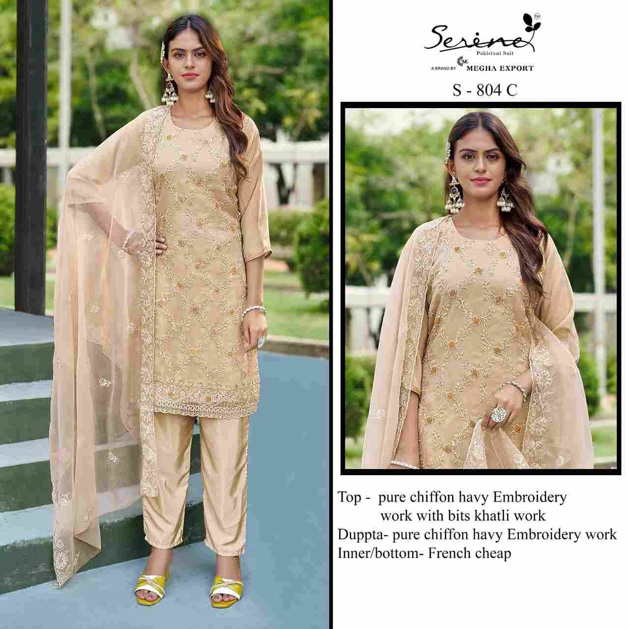 Serene Hit Design S-804 Colours By Serene S-804-A To S-804-D Series Pakistani Suits Beautiful Fancy Colorful Stylish Party Wear & Occasional Wear Chiffon Embroidery Dresses At Wholesale Price