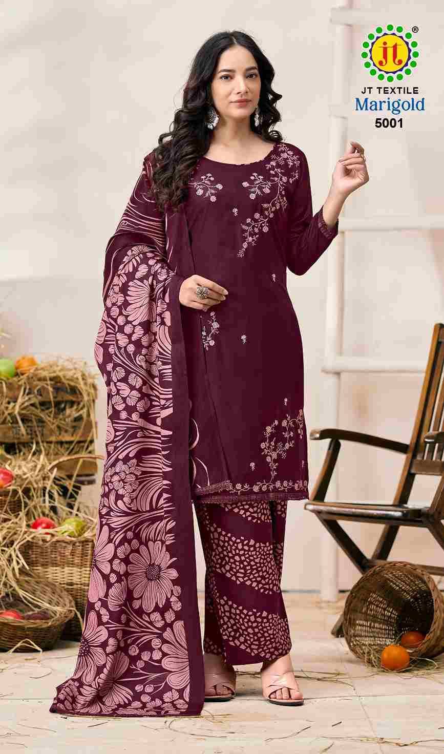 Marigold Vol-5 By JT 5001 To 5005 Series Beautiful Festive Suits Colorful Stylish Fancy Casual Wear & Ethnic Wear Rayon Dresses At Wholesale Price