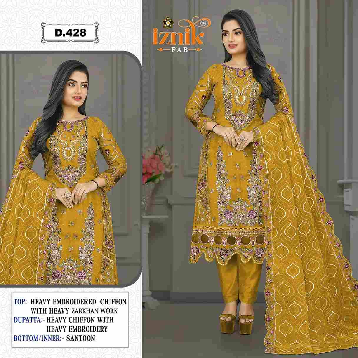 Iznik 428 Colours By Iznik Fab 428-A To 428-D Series Designer Pakistani Suits Beautiful Stylish Fancy Colorful Party Wear & Occasional Wear Chiffon With Embroidery Dresses At Wholesale Price