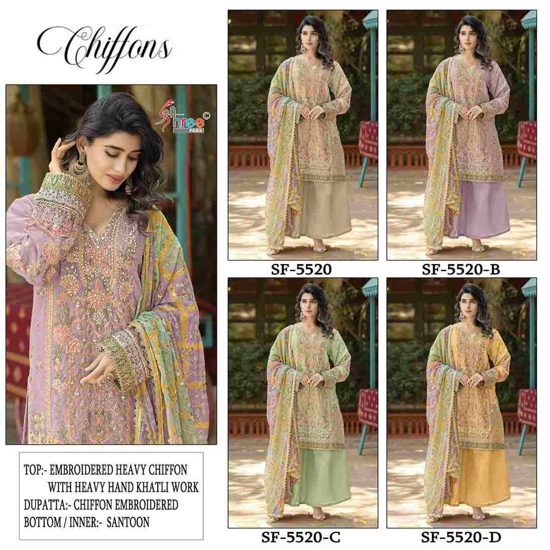 Shree Fabs Hit Design SF-5520 Colours By Shree Fabs SF-5520-A To SF-5520-D Series Beautiful Stylish Pakistani Suits Fancy Colorful Casual Wear & Ethnic Wear & Ready To Wear Chiffon Embroidery Dresses At Wholesale Price