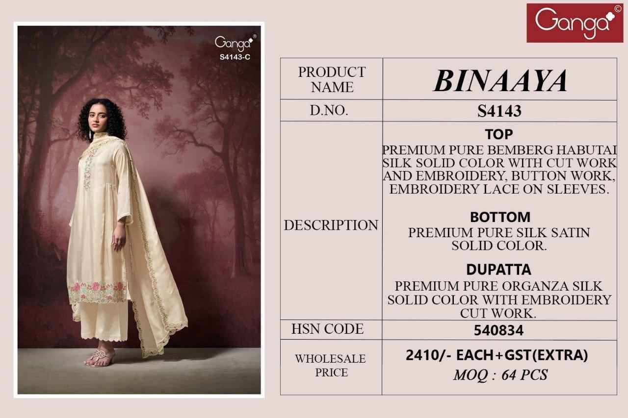Binaaya-4143 By Ganga Fashion 4143-A To 4143-D Series Beautiful Festive Suits Stylish Colorful Fancy Casual Wear & Ethnic Wear Premium Bemberg Silk Print Dresses At Wholesale Price