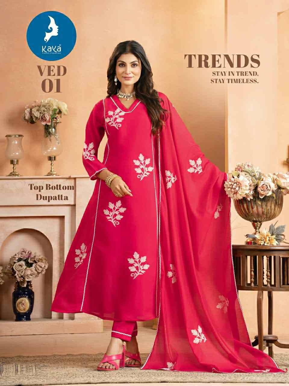 Ved By Kaya 01 To 06 Series Beautiful Stylish Anarkali Suits Fancy Colorful Casual Wear & Ethnic Wear & Ready To Wear Chanderi Dresses At Wholesale Price