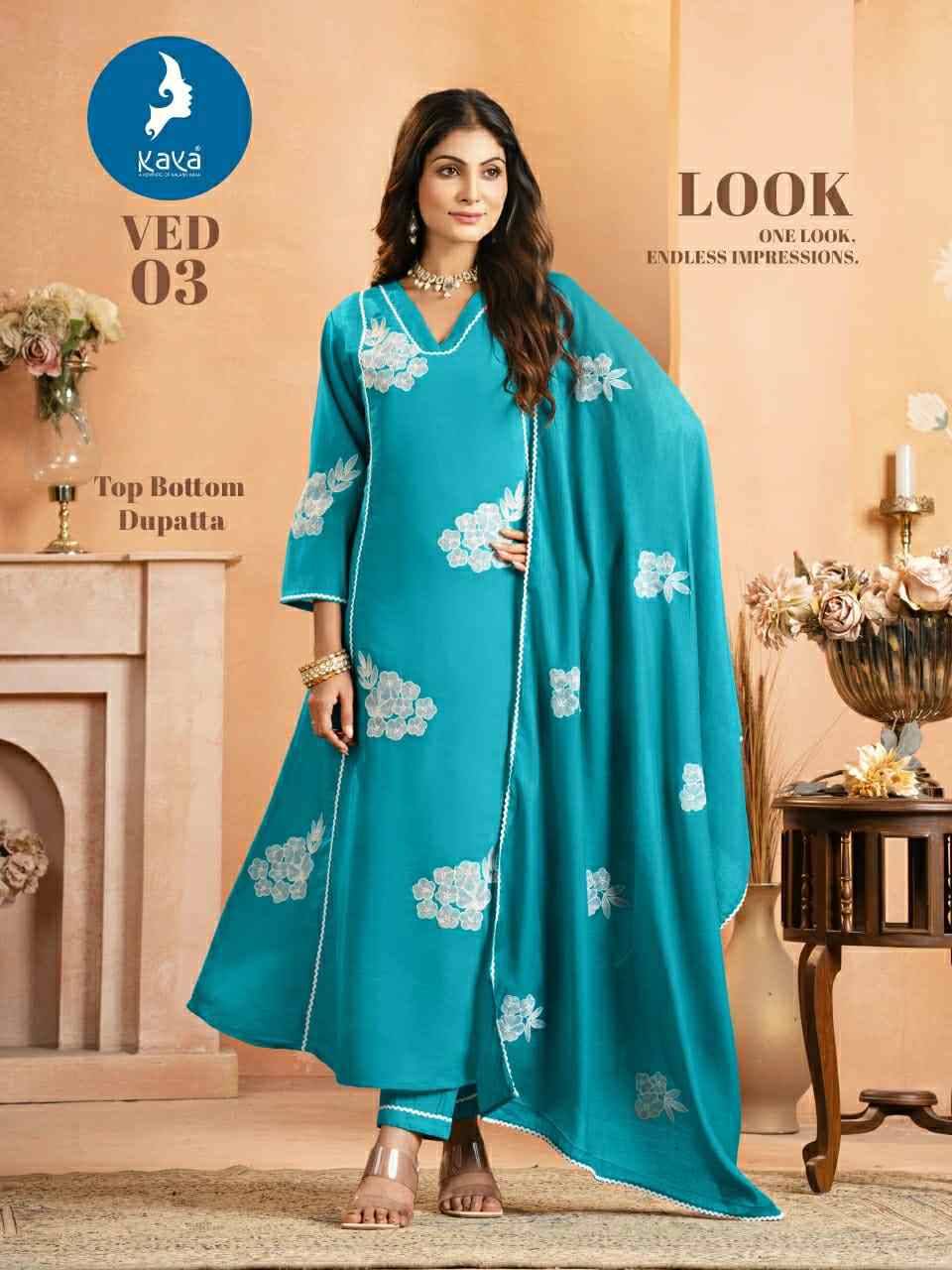 Ved By Kaya 01 To 06 Series Beautiful Stylish Anarkali Suits Fancy Colorful Casual Wear & Ethnic Wear & Ready To Wear Chanderi Dresses At Wholesale Price