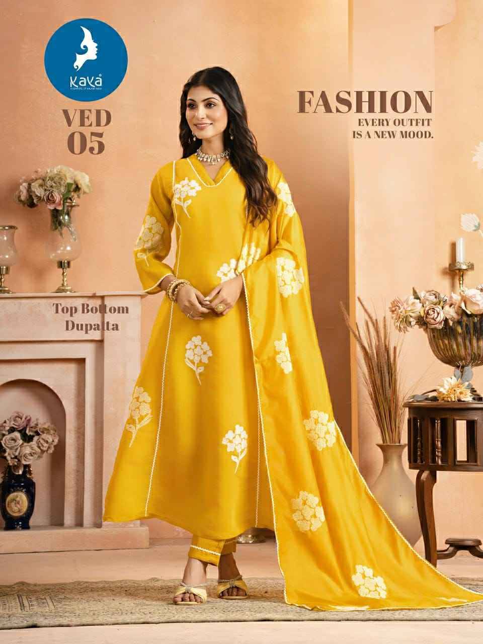 Ved By Kaya 01 To 06 Series Beautiful Stylish Anarkali Suits Fancy Colorful Casual Wear & Ethnic Wear & Ready To Wear Chanderi Dresses At Wholesale Price