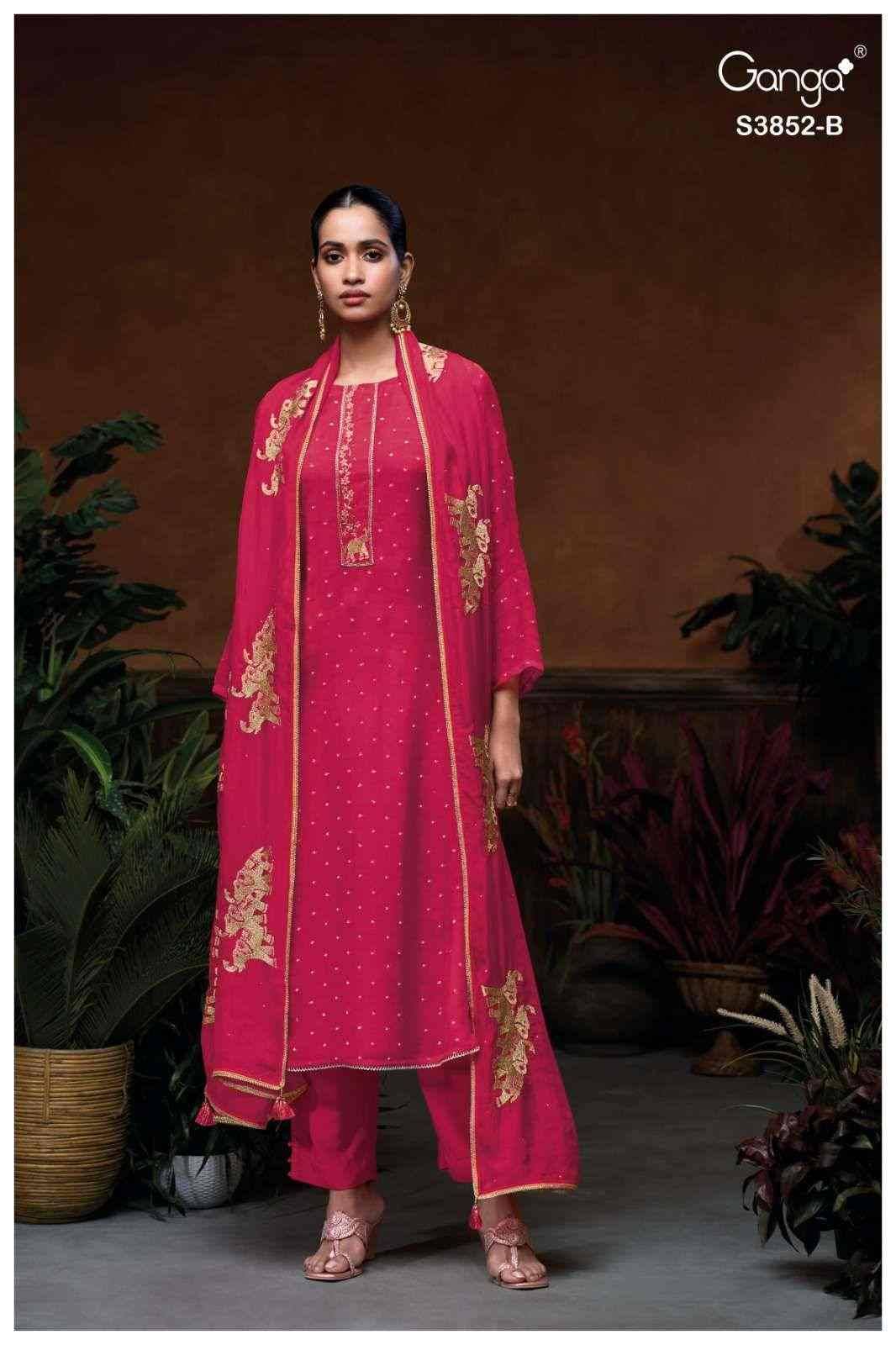 Klyra-3852 By Ganga Fashion 3852-A To 3852-B Series Beautiful Festive Suits Stylish Colorful Fancy Casual Wear & Ethnic Wear Premium Organza Silk Print Dresses At Wholesale Price