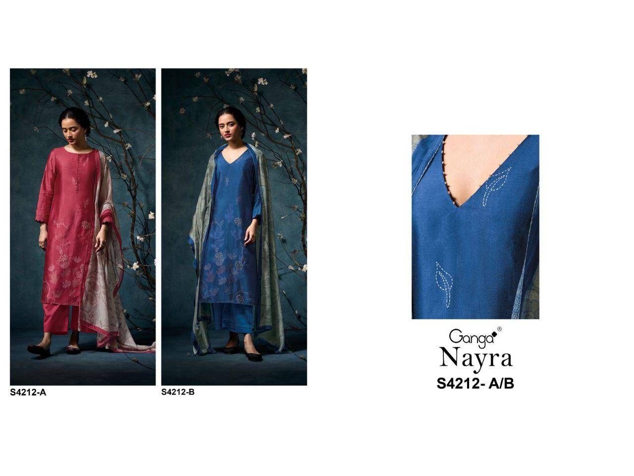 Nayra-4212 By Ganga Fashion 4212-A To 4212-B Series Beautiful Festive Suits Stylish Colorful Fancy Casual Wear & Ethnic Wear Premium Bemberg Silk Print Dresses At Wholesale Price