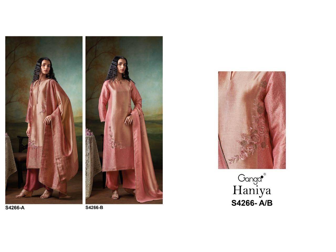 Haniya-4266 By Ganga Fashion 4266-A To 4266-B Series Beautiful Festive Suits Stylish Colorful Fancy Casual Wear & Ethnic Wear Premium Bemberg Silk Print Dresses At Wholesale Price