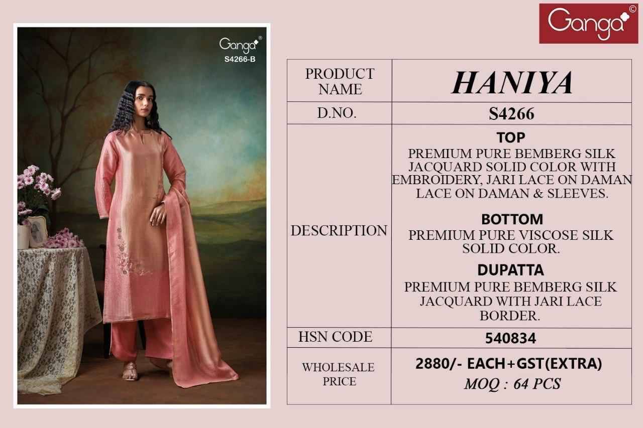 Haniya-4266 By Ganga Fashion 4266-A To 4266-B Series Beautiful Festive Suits Stylish Colorful Fancy Casual Wear & Ethnic Wear Premium Bemberg Silk Print Dresses At Wholesale Price