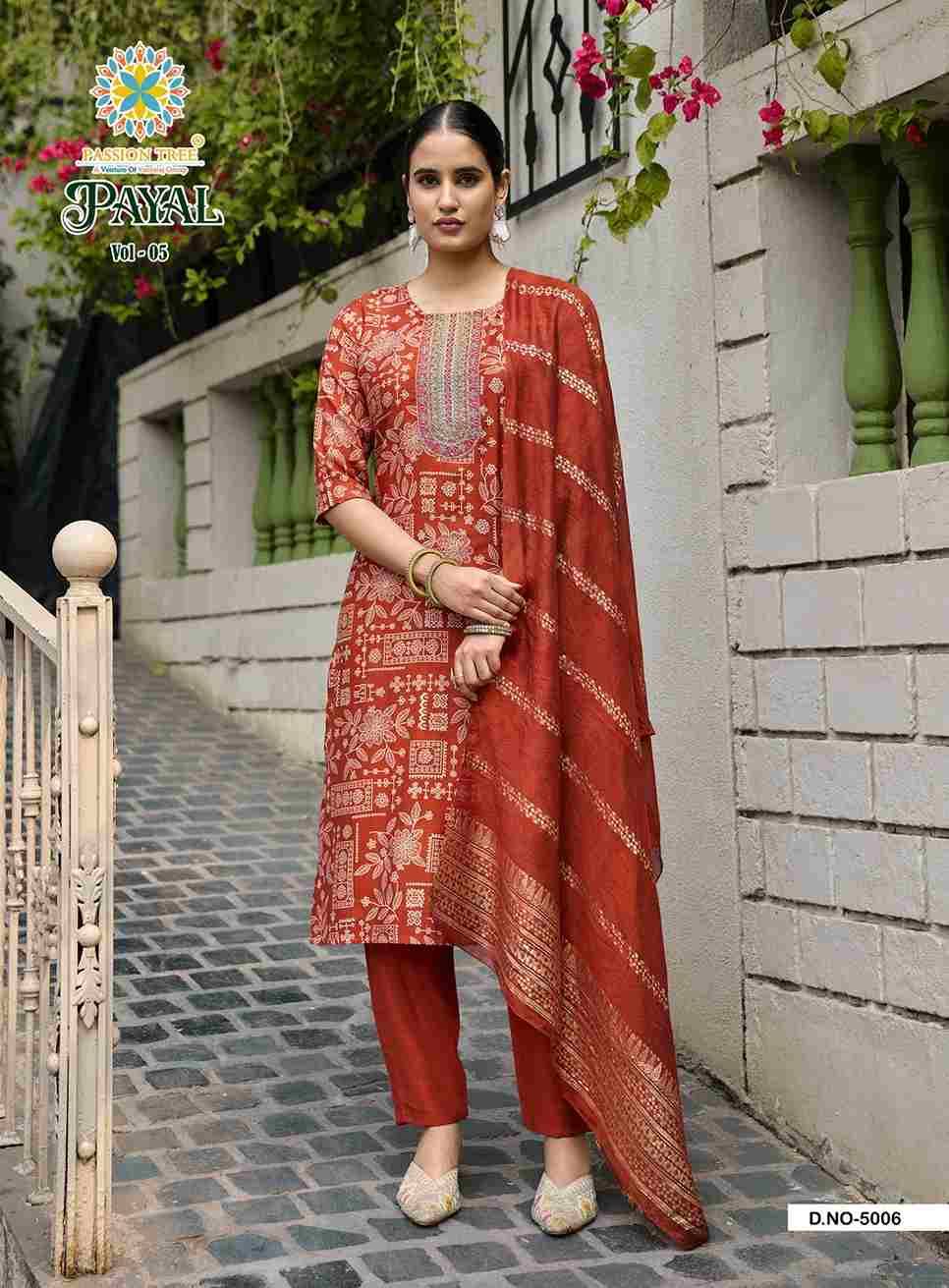 Payal Vol-5 By Passion Tree 5001 To 5008 Series Beautiful Festive Suits Colorful Stylish Fancy Casual Wear & Ethnic Wear Vertican Print Dresses At Wholesale Price